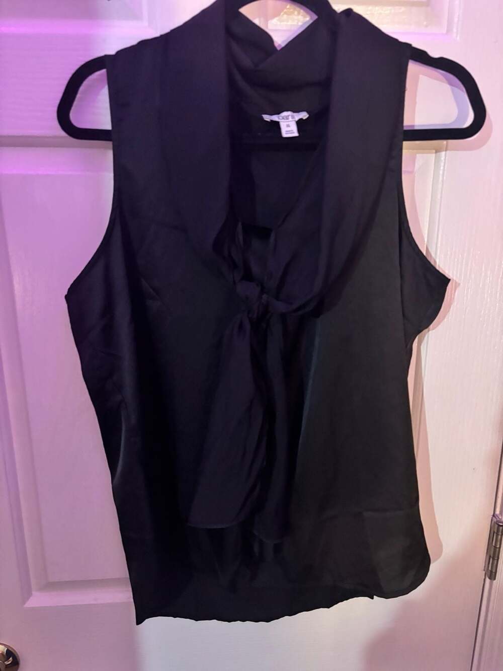 Bar III Black Tie-Neck Sleeveless Blouse XL